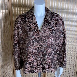 🔷Nine West Paisley Silk Blend Brocade Brown Blazer Short Size XL